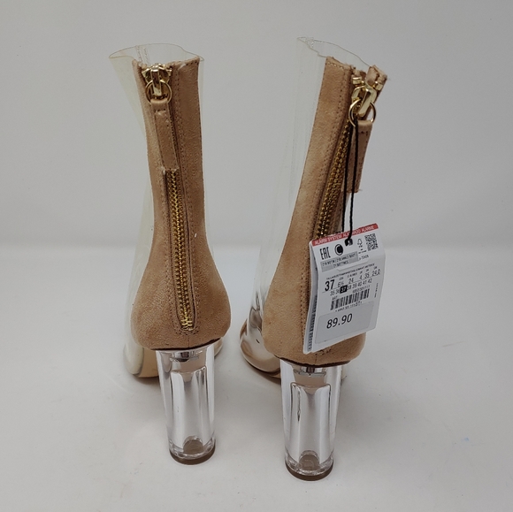 Zara Transparent/Cream Natural Heeled Vinyl Ankle Boots/Booties Women's Size 38 - Picture 4 of 9